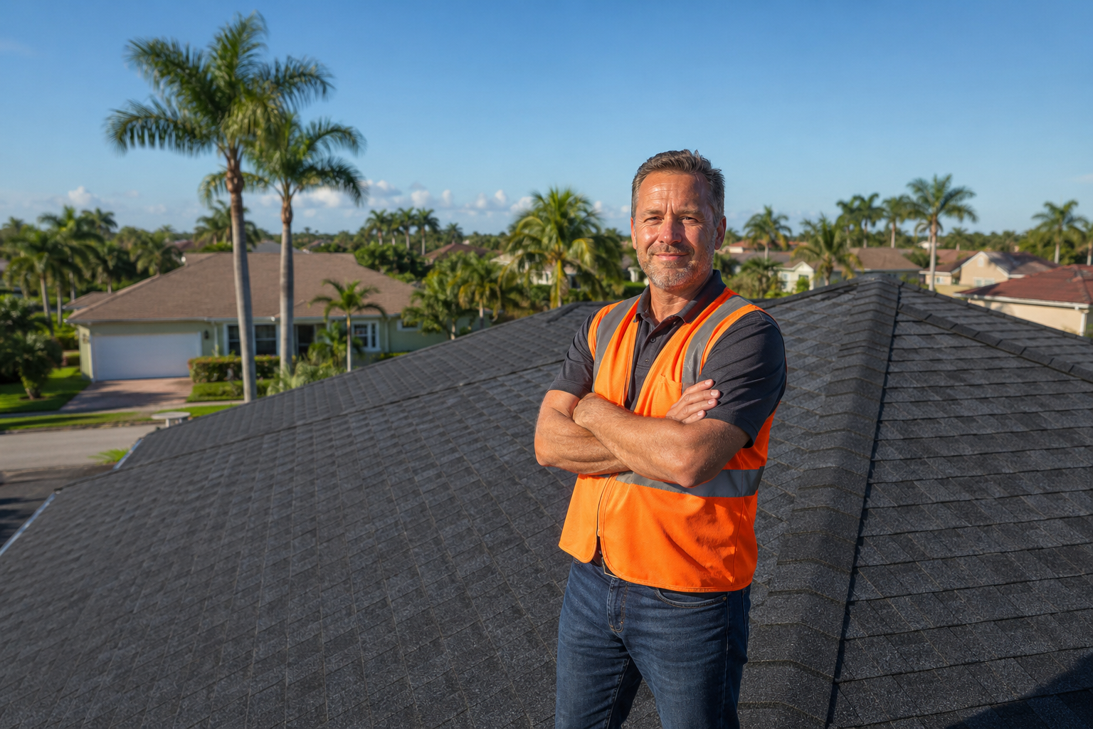 completed roof repair Oakland Park FL showing restored tile roofing after storm damage